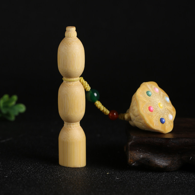 老料玉竹实心竹手把件竹雕刻藕莲蓬天然黄皮文玩摆件墩子水晶料