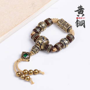 黄铜复古六字真言佛珠配饰佛头三通四件套装金刚星月菩提配饰套餐