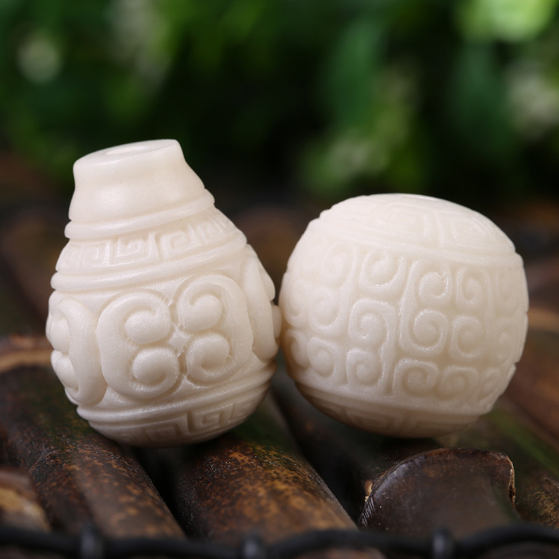 天然象牙果雕刻回纹圆通隔珠佛头大小金刚星月菩提配饰件套装餐