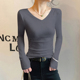 减龄气质爆款 内搭鸡心领莫代尔打底衫 上衣 T恤女春秋冬修身 V领长袖
