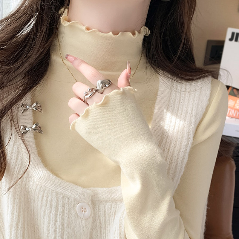 莫代尔半高领打底衫女秋冬季内搭加厚保暖长袖木耳边上衣2025新款