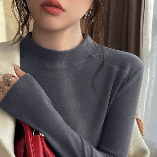莫代尔小立领打底衫女秋冬内搭长袖T恤洋气外穿弹力修身叠穿上衣