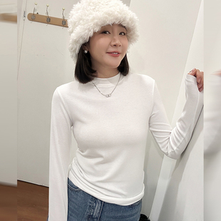 十三行9585半高领打底衫 小立领叠穿高级感上衣 女秋冬内搭加绒长袖