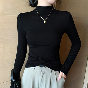 半高领打底衫女2025新款秋冬内搭加绒高级感修身针织黑色中领上衣