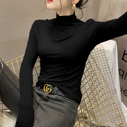 黑色莫代尔半高领打底衫女2025新款春秋冬内搭长袖高级感爆款上衣