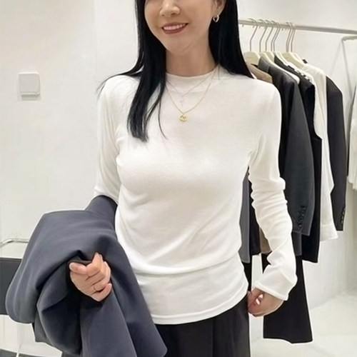 小立领白色打底衫女内搭秋冬时尚减龄内搭长袖气质半高领叠穿上衣