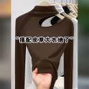 半高领镂空挂脖长袖内搭打底衫女秋冬针织修身紧身纯欲高级感上衣