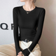 黑色莫代尔圆领长袖 面膜打底衫 t恤女秋冬内搭修身 显瘦纯色基础款