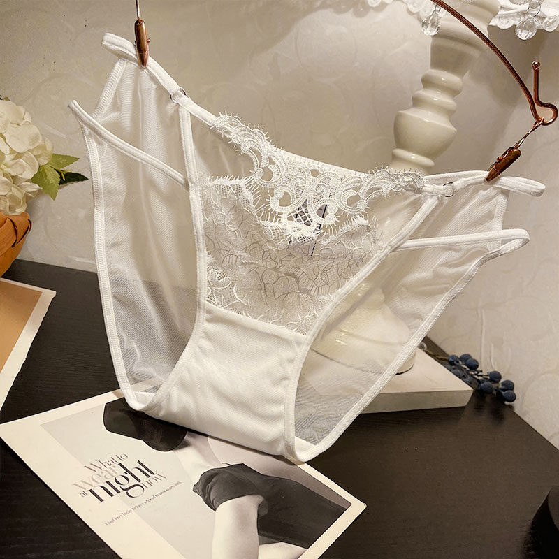 时尚镂空性感蕾丝内裤女低腰透明透视少女学生三角裤纯棉裆裤头