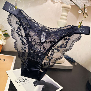 新品 棉裆舒适底裤 女士性感中低腰钻饰三角裤 轻奢立体绣花蕾丝内裤