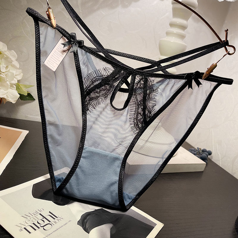 轻薄网纱蕾丝内裤女性感低腰时尚镂空细带透明透视火辣三角裤新品