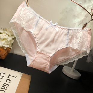 日系泡泡纱甜美少女舒适纯棉内裤女性感蕾丝三角裤女学生棉裆底裤