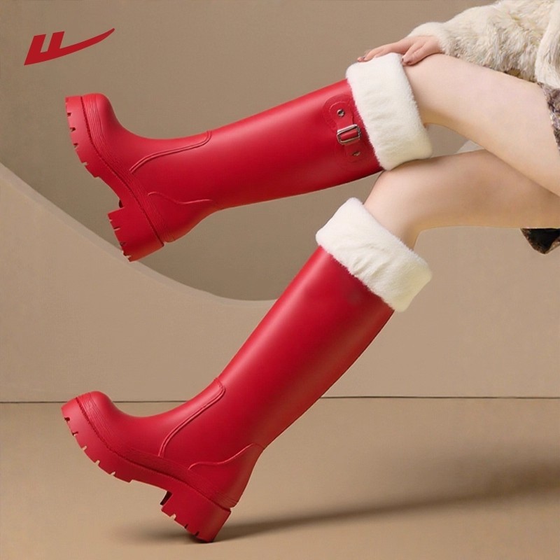回力高筒雨鞋女款水鞋惠灵顿雨靴加绒加厚底时尚防水防滑圣诞战靴