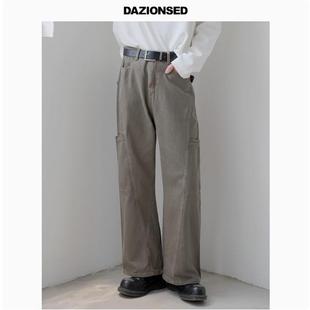DAZO 怀旧褪色工装复古绿牛仔裤男士宽松直筒伐木工作裤斜边裤子