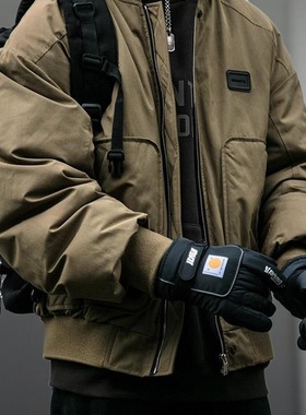 CARLISLE90白鸭绒工装飞行夹克羽绒服男冬季宽松加厚保暖短款外套