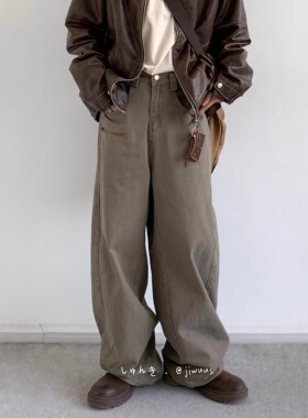 CARLISLE 日系复古牛仔裤男女宽松水洗做旧长裤子秋季百搭斜纹裤