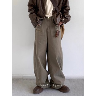 CARLISLE 日系复古牛仔裤男女宽松水洗做旧长裤子秋季百搭斜纹裤