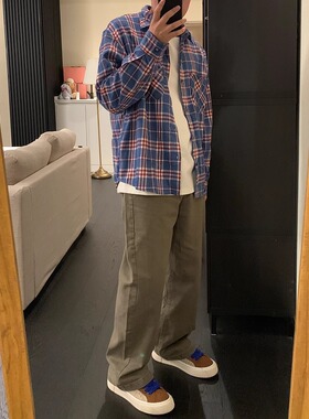 akinzhi 宽松百搭咖色牛仔裤宽松直筒长裤男美式复古高街阔腿裤潮