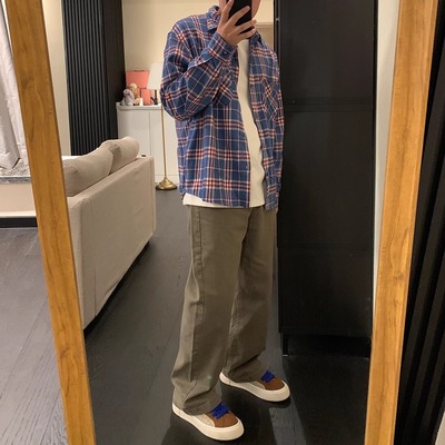 akinzhi 宽松百搭咖色牛仔裤宽松直筒长裤男美式复古高街阔腿裤潮