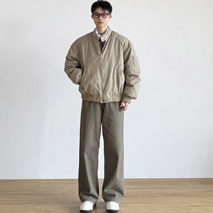 SIIIEND美式复古巴恩风MA1夹克男冬季白鸭绒保暖洗水立领羽绒外套