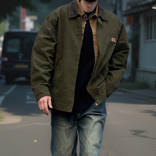NICE LILI春秋美式宽松阔版翻领工装夹克日系复古重磅猎装外套男