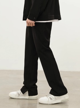 CARLISLE 内侧开衩松紧腰微喇叭垂感休闲西装裤男宽松西裤潮