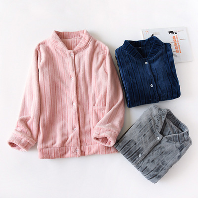 加厚法兰绒睡衣上衣单件秋冬季