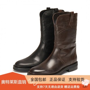 商场同款2025秋冬新款英伦风西部牛仔靴牛皮复古时装女靴Z0521DZ5