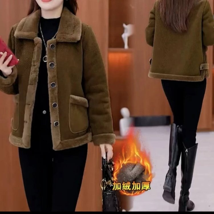 早春中老年宽松加绒妈妈外套洋气
