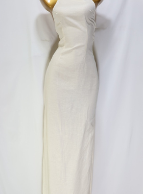 飞成家女装时尚气质修身亚麻露背开叉Llon/ess显瘦连衣裙11期