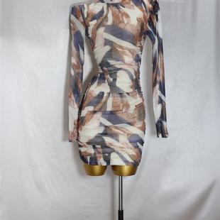 性感网布长袖 气质修身 中领显瘦连衣裙203期 时尚 飞成家女装