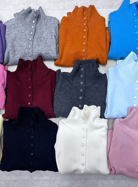 100-130斤可穿 宽松大码高领针织纯色开衫基础单排扣毛衣