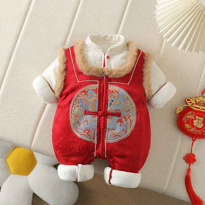 婴儿新年装连体衣棉服
