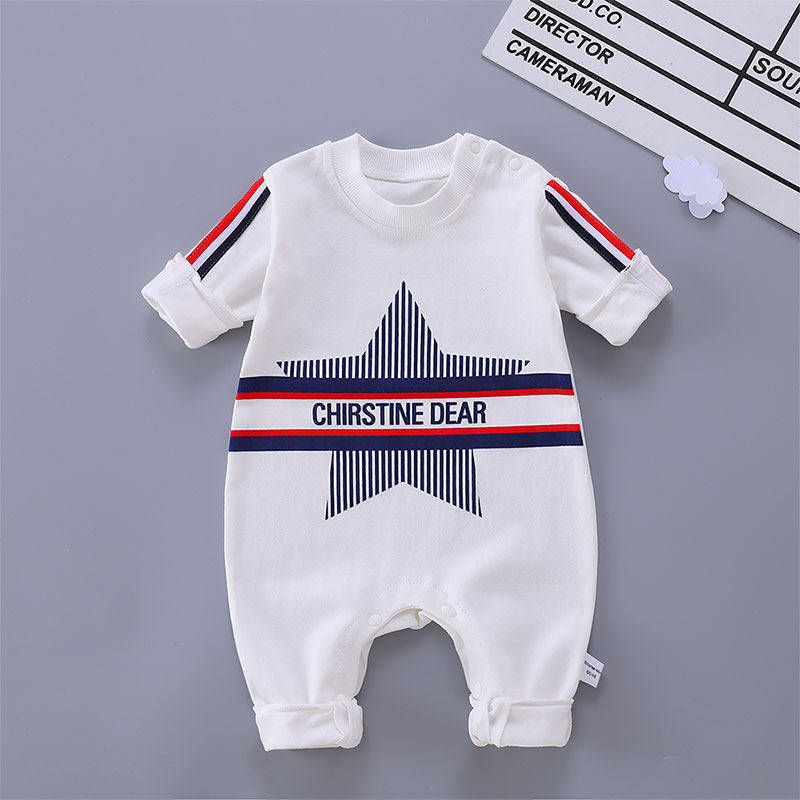 婴儿肩扣连体衣春秋帅气