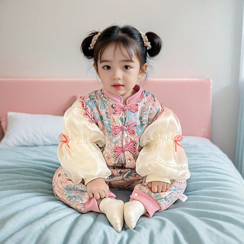 小月龄女孩新中式国风夹棉连体衣