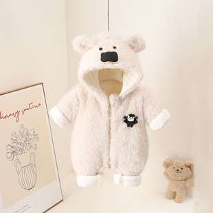 一岁宝宝冬天衣服加绒出门外套棉衣婴儿连体衣冬加厚外出服超洋气