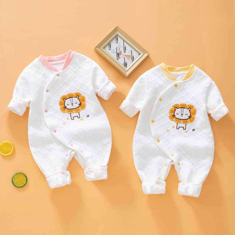 婴儿偏襟连体衣纯棉春秋无骨保暖