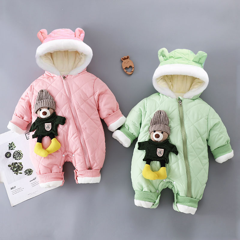 婴儿秋冬装加绒连体衣棉服