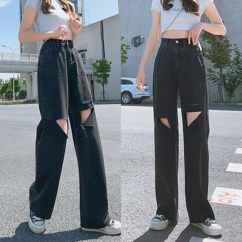 C010/P4521年夏季网红潮破洞牛仔阔腿裤女高腰ins直筒设计感,女装牛仔裤,星座223-3（原星座201-3）