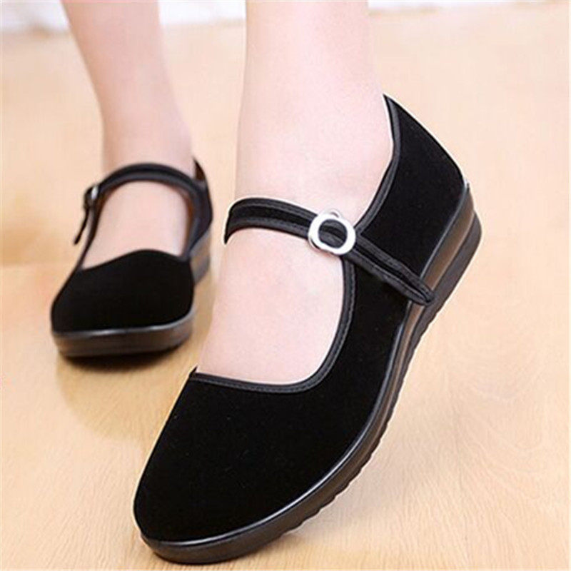 老北京黑平绒老布鞋妈妈红舞蹈鞋平底一带工作鞋中老年休闲女单鞋