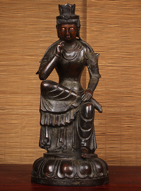 铜雕仿古宝冠思维弥勒菩萨佛像