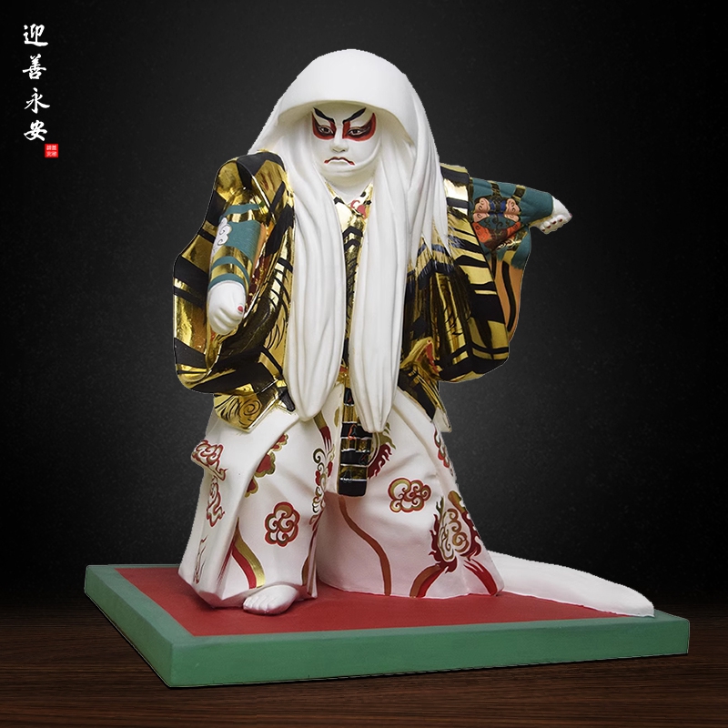 迎善永安日本佛像木雕人物彩绘歌舞伎镜狮子武士神像工艺品摆件