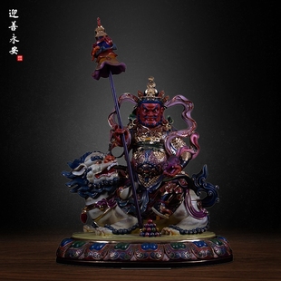 迎善永安木雕佛像彩绘藏传佛财宝朗梯色毗沙门多闻天王定制摆件