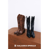 GLAS设计师原创 工匠系列水洗马皮燕尾蝶高跟长靴及膝靴西部靴