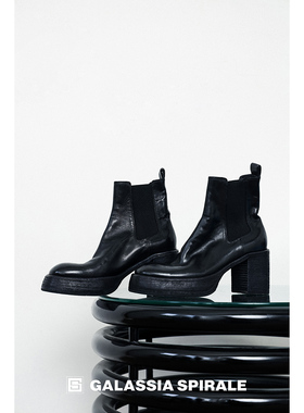 IORE设计师原创 时髦百搭质感显瘦做旧水洗马皮粗跟防水台短靴女