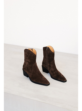 IORE理想矿石设计师原创 美拉德极简牛反绒中跟西部靴短靴子女