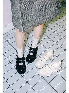 GLAS设计师原创 2025早春新款 热摔马皮厚底魔术贴双带玛丽珍单鞋