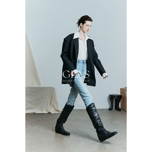 GLAS显瘦显腿长堆皱植鞣羊皮长靴