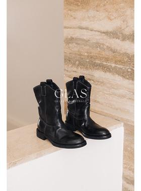 GLAS设计师原创 工匠系列 水洗马皮低跟西部骑士短靴