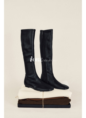 IORE理想矿石设计师原创 干净利落 弹力羊皮包腿显瘦平底及膝长靴